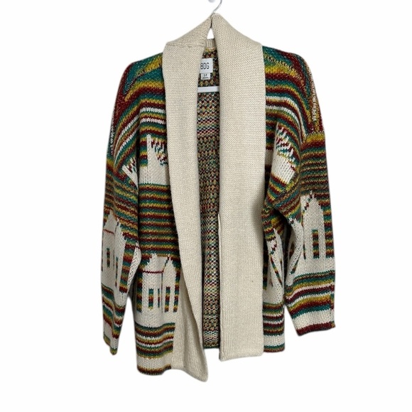 BDG Sweaters - BDG Urban Outfitters Kolbie Open Front House Print Oversized Cardigan Sweater Sm